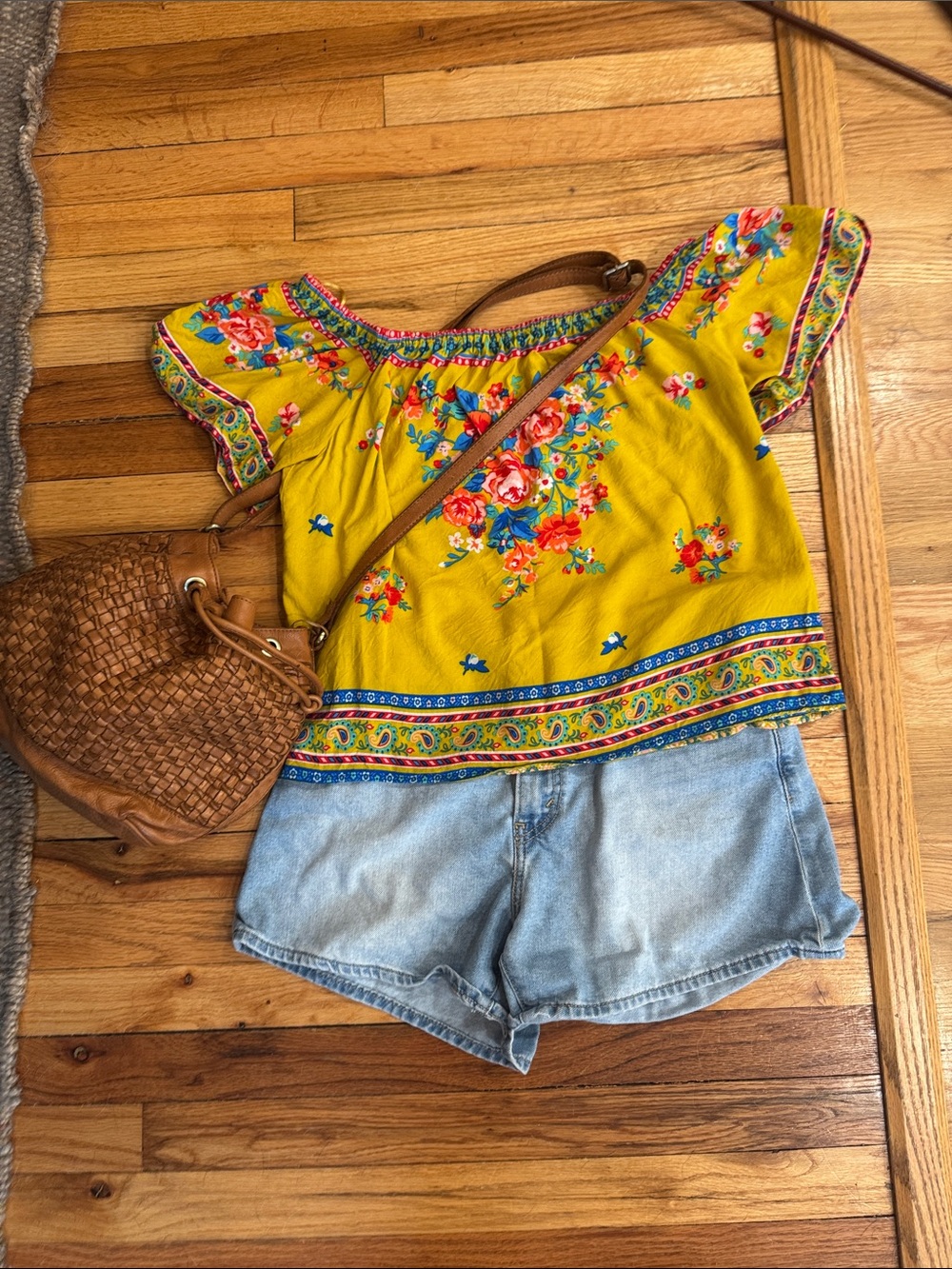 Flying Tomato Mustard Yellow Floral Off-Shoulder Top- Medium